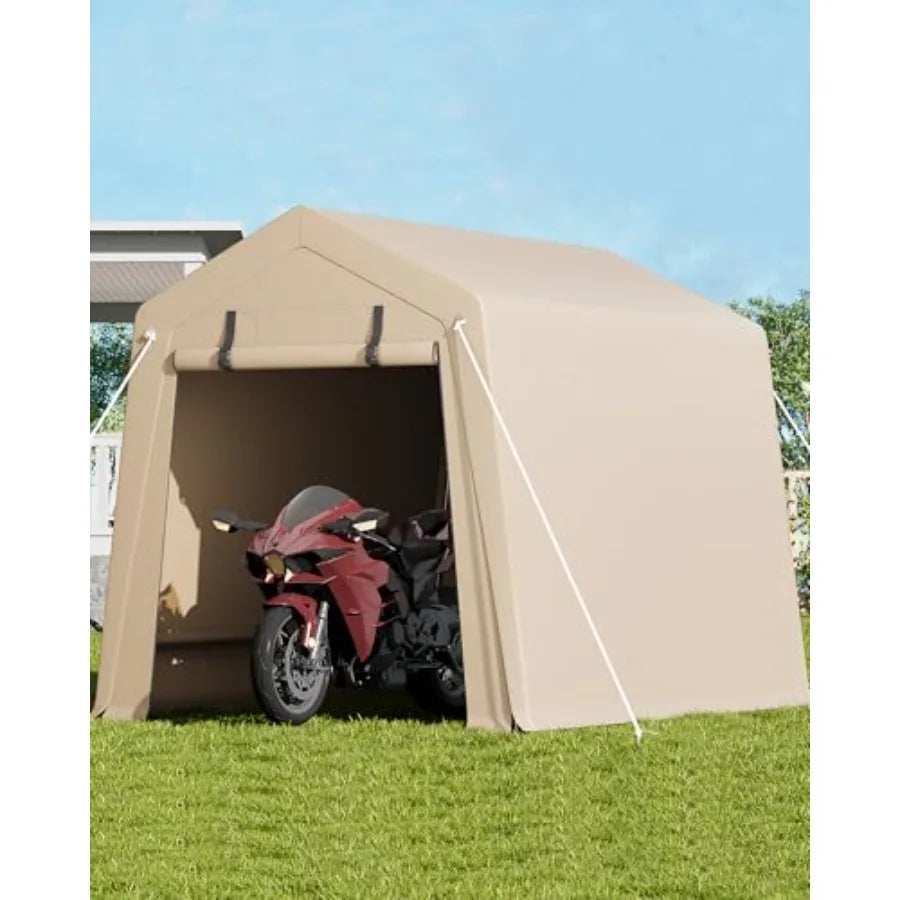 6 x 8 ft Bike Shed ATV Storage Tent Portable Storage Shed Outdoor Carport Tarp Sheds with Roll-Up Door for Motorcycle Car Garde