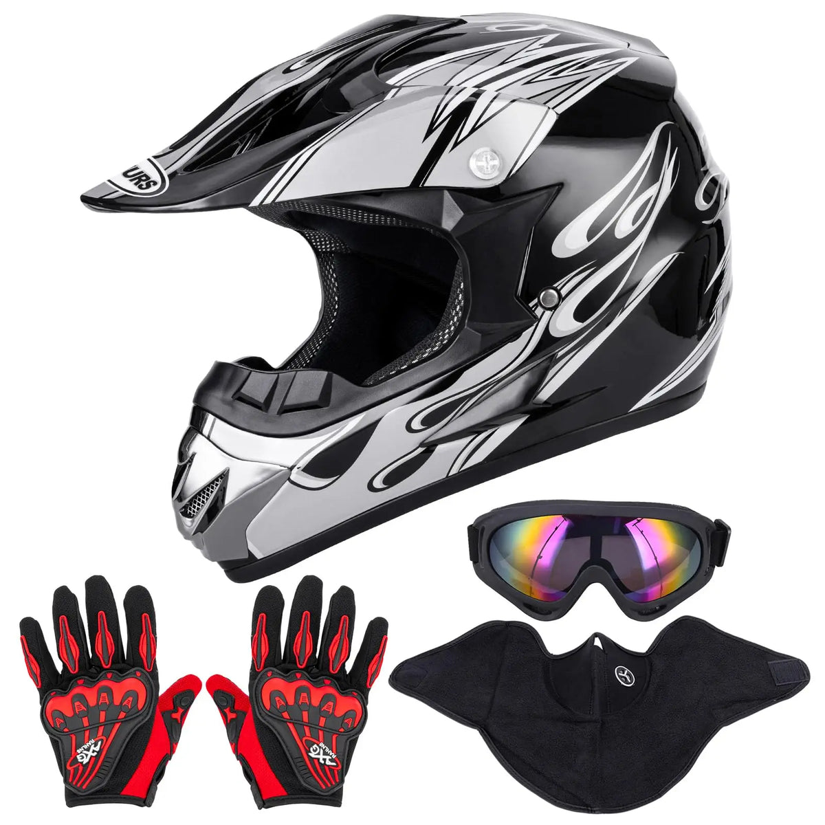 Motocross Full Face Helmet Adult Dirt Bike UTV Off-Road Helmet Goggles Gloves and Face Mask Matte Black Motorcycle Accessories