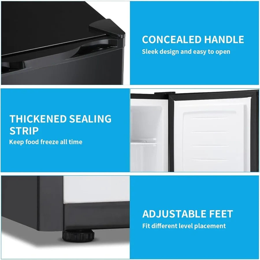 2.1 Cu.Ft Small Upright Freezer Compact Mini Freezer with Removable Shelves Adjustable Thermostat Reversible Door Hinge Quiet O