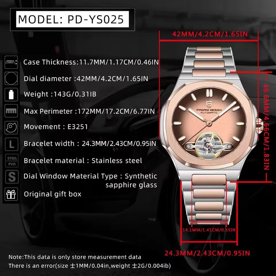 2026 PAGANI DESIGN New Tourbillon Mechanical Watch 316L All Steel Luxury Waterproof Men watch Sapphire Mirror Luminous Man watch