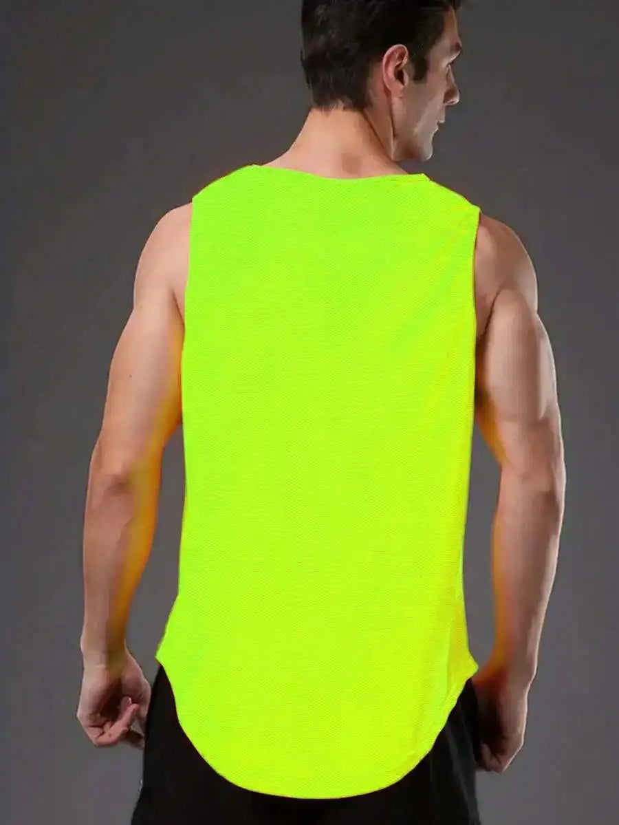 Men's Orange Motivational Slogan Print Round Neck Casual Tank Top