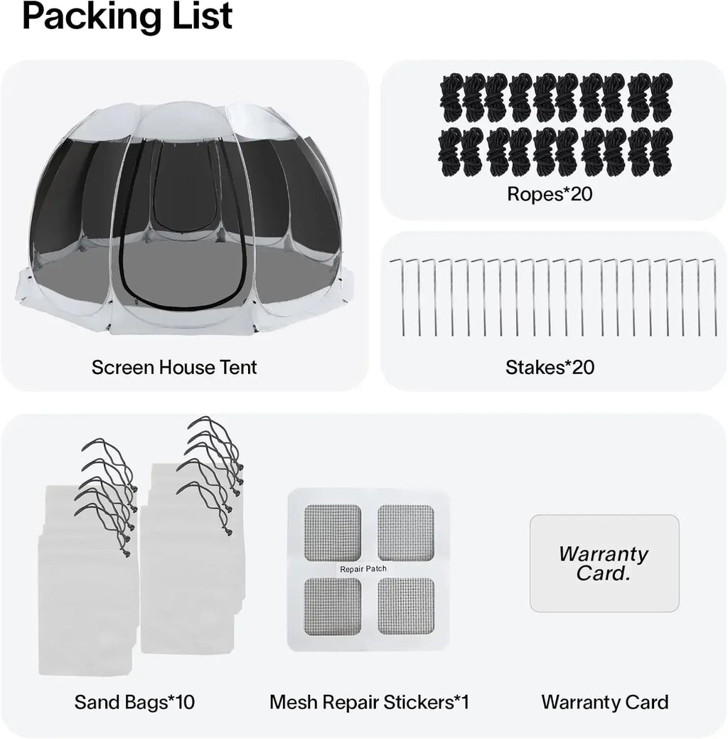 Screen House Gazebo, 6-10-15 Person Pop Up Igloo Screened Canopy Tent with Mosquito Netting Sides, Instant UV Resistant Sun