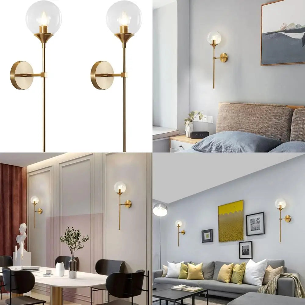 Modern Brass Gold Wall Sconce Set, 2-Piece Clear Bubble Glass Globe Lights, Mid-Century Style Bathroom Mirror Wall Lamp Set