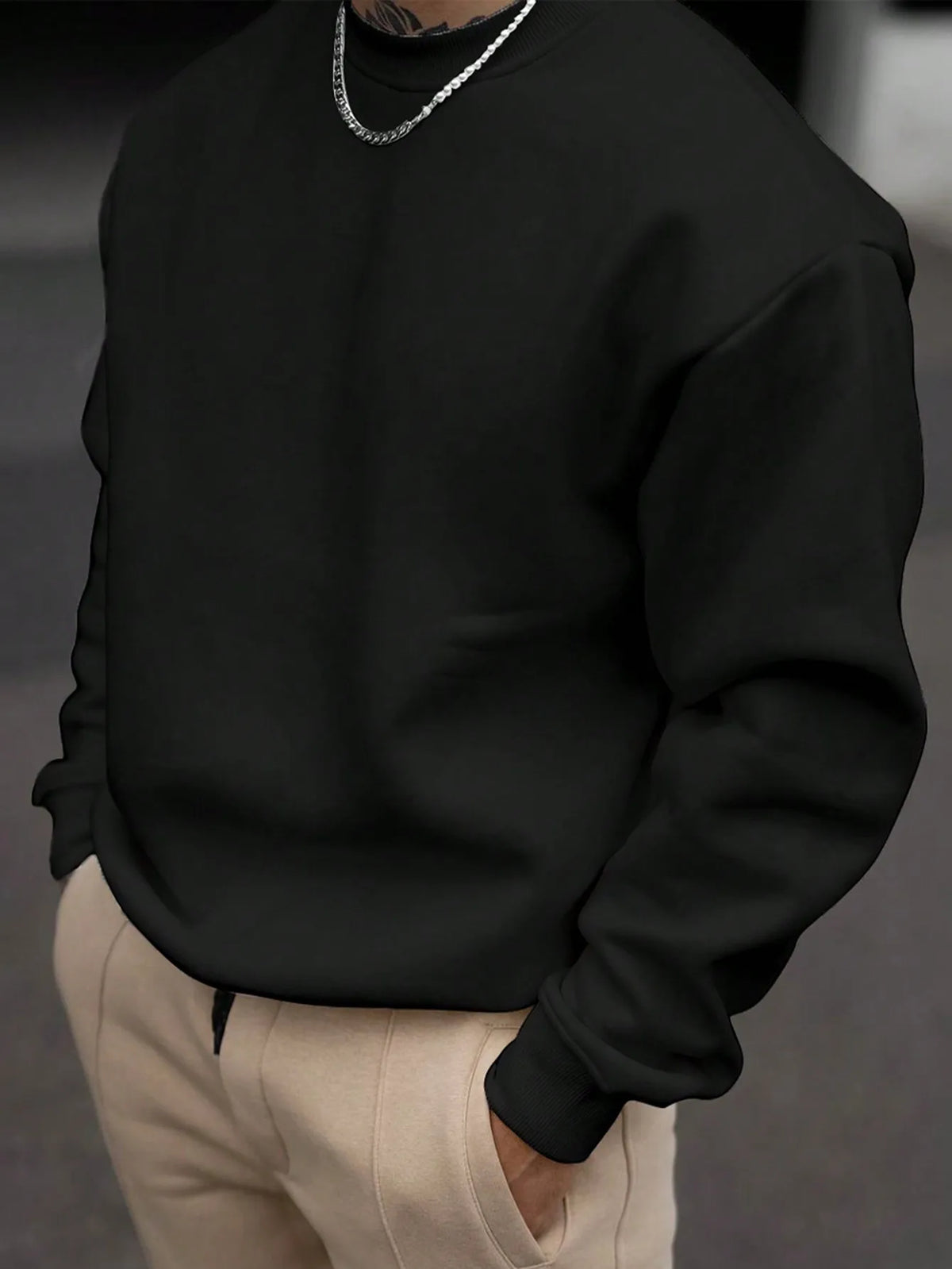 Men's Solid Drop Shoulder Long Sleeve Sweatshirt for Fall Casual Wear