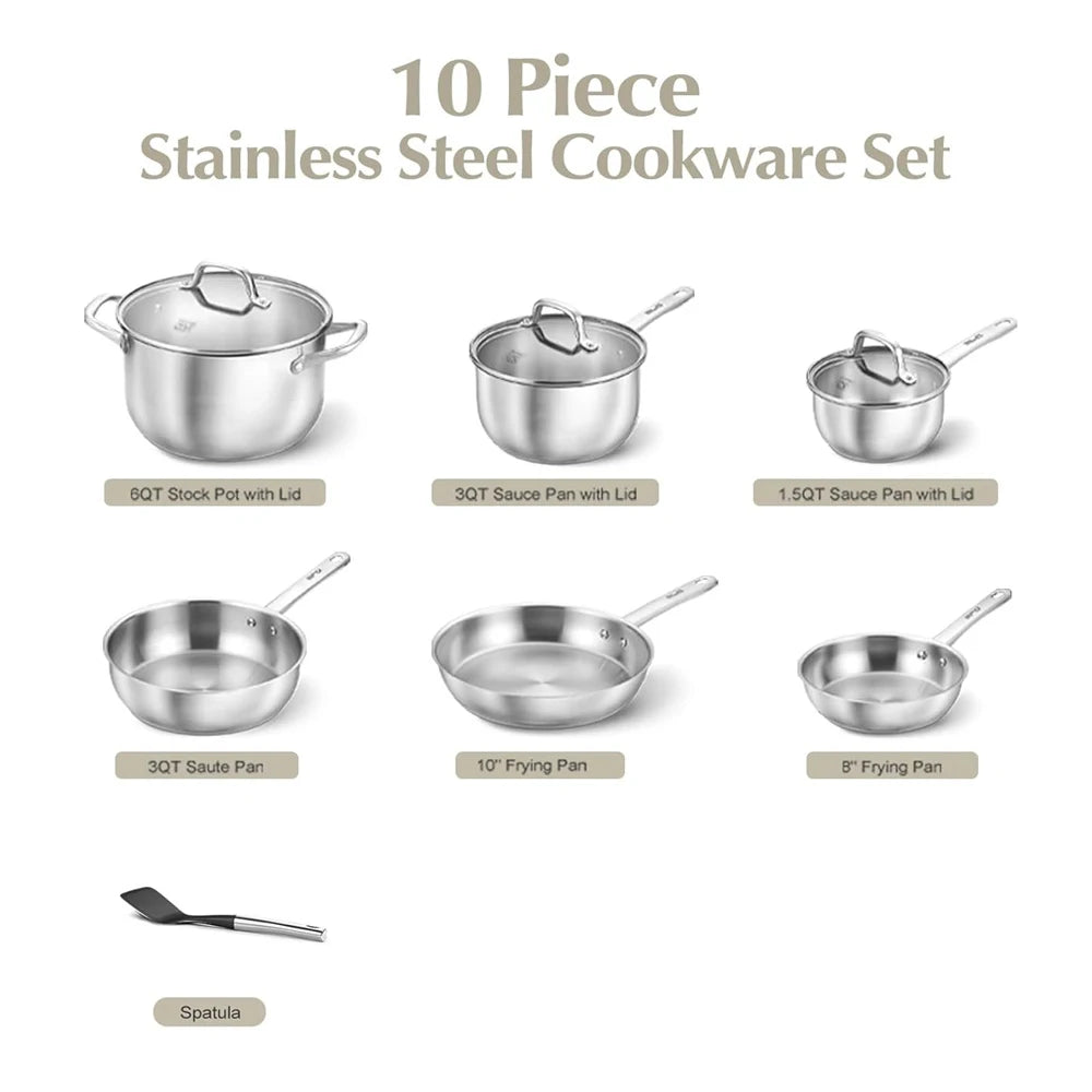 KOCH SYSTEME CS Stainless Steel Pots and Pans Set 10Pcs Non-stick Frying pan Soup pot Mlik Pot Cookware Set Induction Compatible