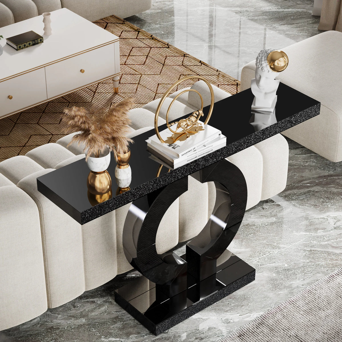 Tribesigns 43-Inch Modern Mirrored Console Table, Glass Sofa Table with Mirror Finish, Entryway Table with O-Shaped Base, Rectan