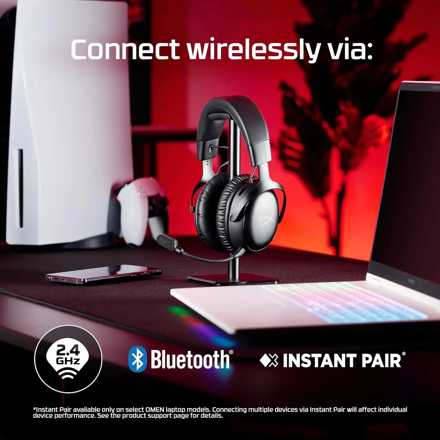 Wireless Gaming Headset with 120-Hour Battery, Bluetooth, Detachable Mic for PC, PS5, Switch