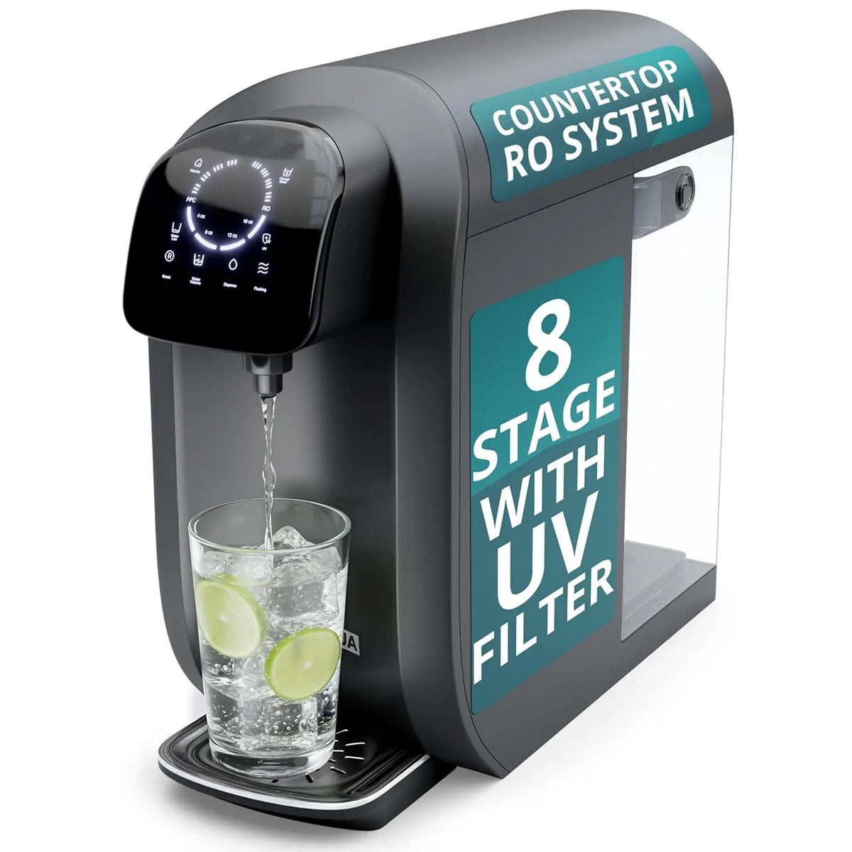 8-Stage Reverse Osmosis Water Filter System with UV, Touch Display & Multi Cup Sizes for Clean Drinking Water