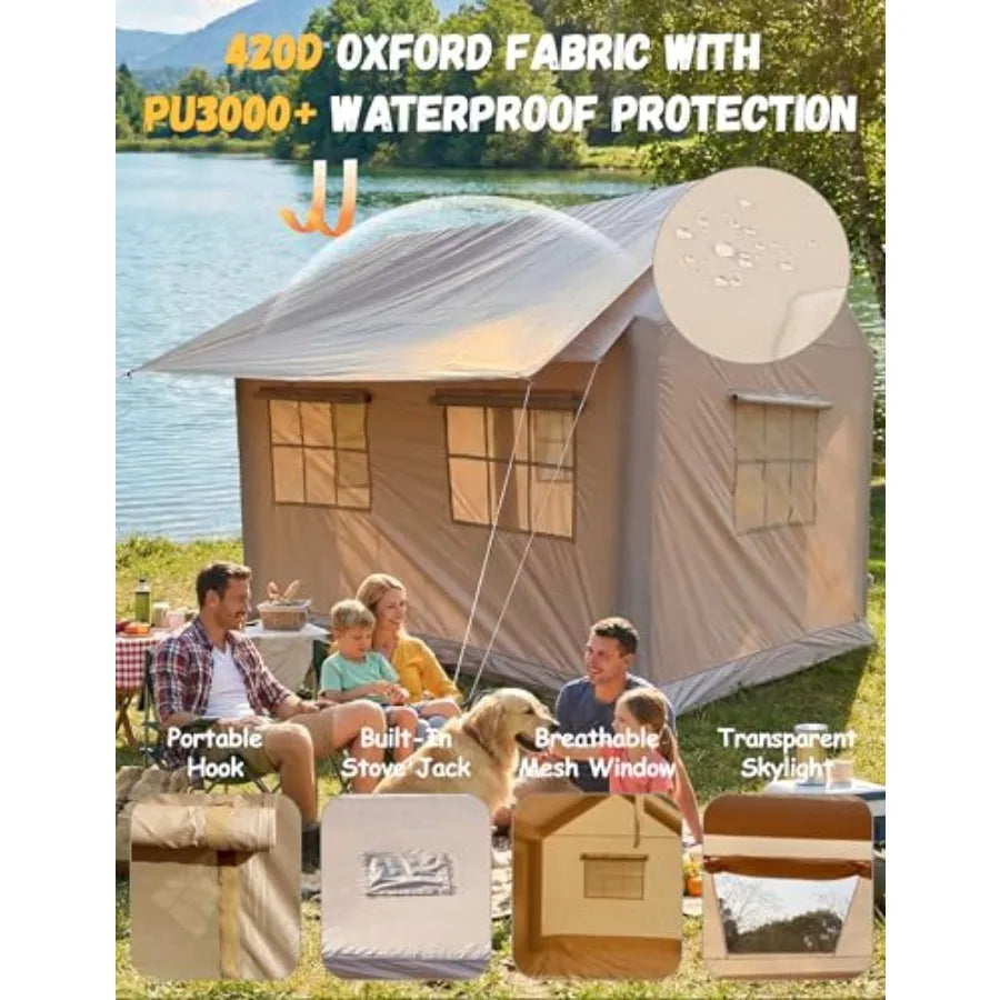 Luxury Glamping Inflatable Tent House for 6-8 Person 118x158 XL Awning 6.3 Extra Thick Air Beams Stronger Than 5 Heavy Duty Wat