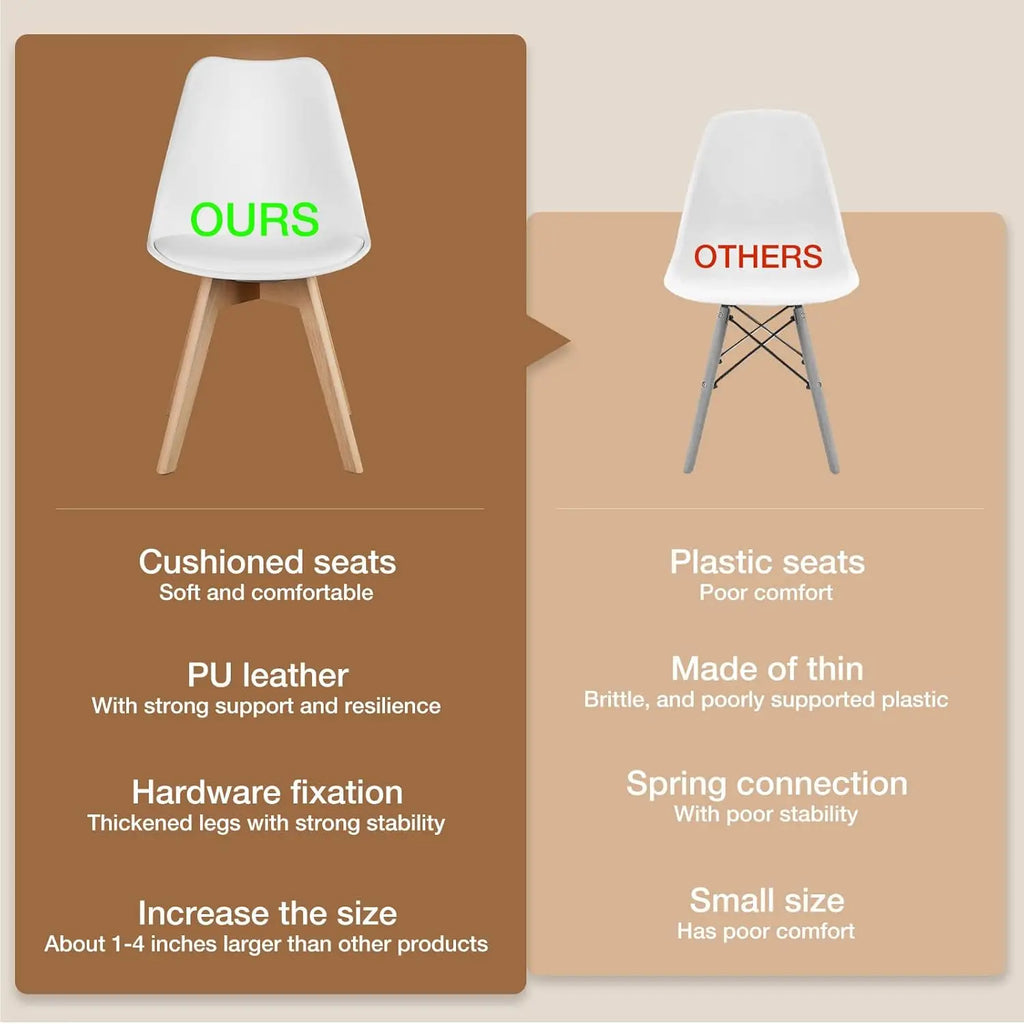 Set of 4 Modern Dining Chairs with Wood Legs and PU Leather Cushion for Kitchen Living Room