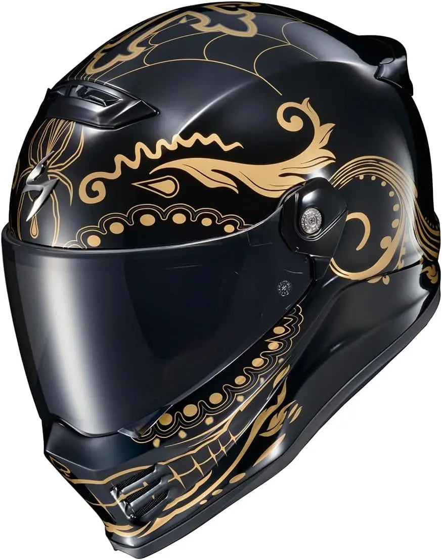 Covert FX Full Face Adult Motorcycle Helmet Street Fighter Style-Bluetooth Ready Speaker Pockets DOT ECE El Malo (Gold/Gloss Bla