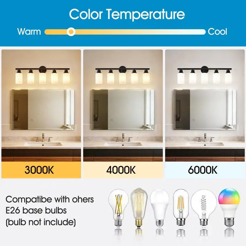 5-Light Matte Black Wall Sconces with White Glass Shades for Bedroom and Living Room Lighting