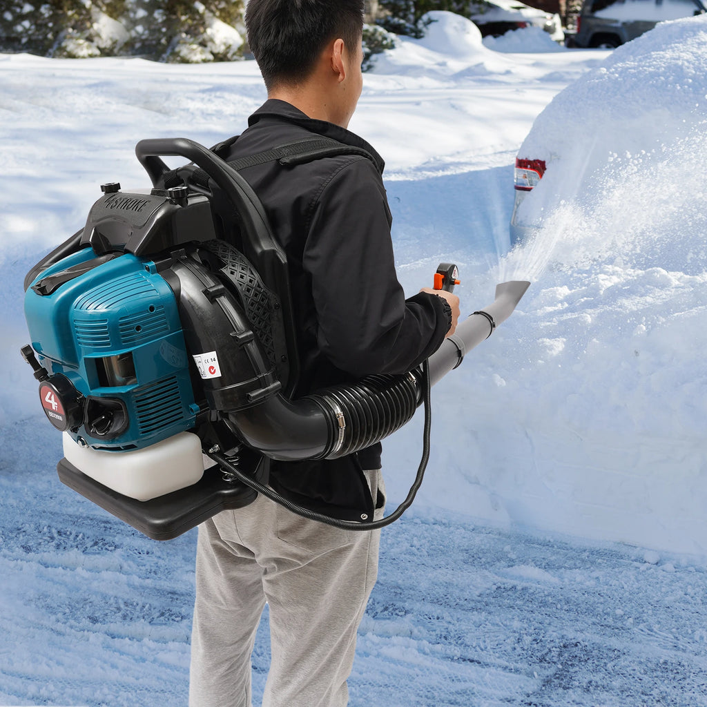 75.6CC 4 Stroke Backpack Leaf Blower 2.6KW Gasoline Powered Engine Lawn Blower Cordless Snow Dust Blowing Cleaning Tool 7000Rpm