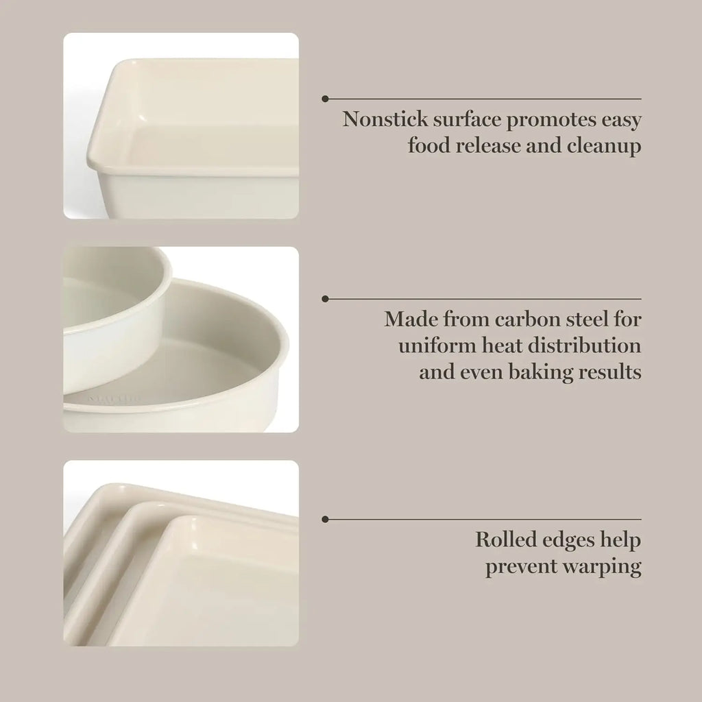 Gallen 10 Piece Baking Pans Ceramic PFA Free Non Toxic Non Stick Bakeware Set - Linen White