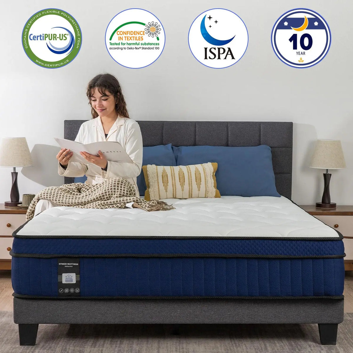 12" Plush Hybrid Mattress Pillow Top Memory Foam Pocket Spring Breathable Pressure Relief Bed in Box, Customized