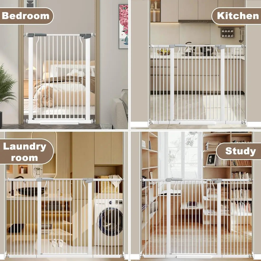 41" Extra Tall Cat Gate for Doorway, Pressure Mounted Metal Pet Baby Safe Fence with Expansion Kit, No Drilling White