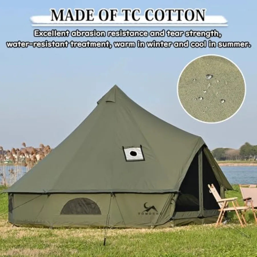 TOMOUNT Canvas Tent Bell Tent Yurt with Stove Jack Zipped Removable Floor for Glamping Truck Car Camping