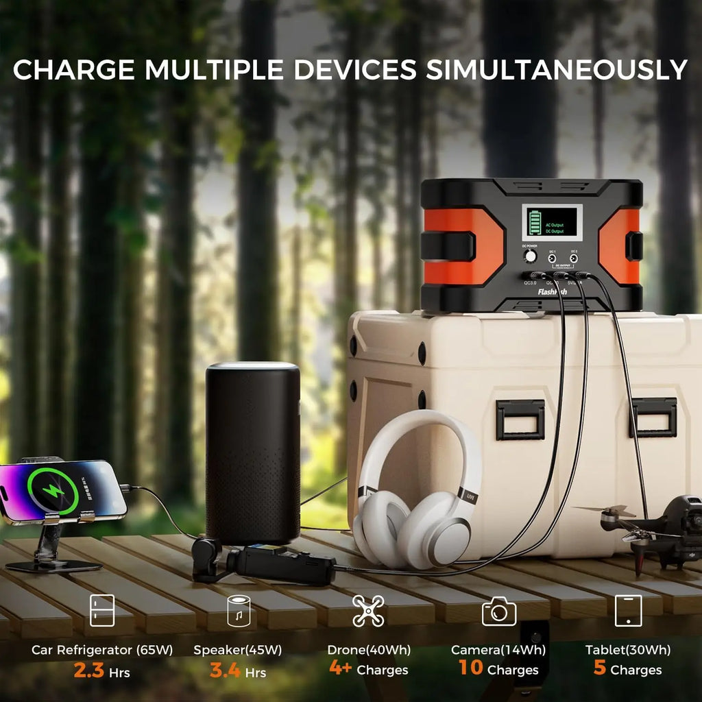 150W Portable Power Station 166Wh with Solar Charging, AC/DC/USB Ports for Camping & Emergency Use