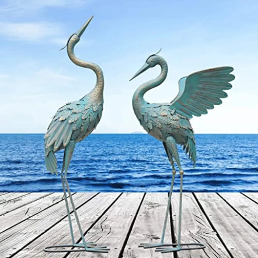 33-37 Inch Metal Crane Garden Statue Decor Bird Garden Sculpture Statues Outdoor Decoration for Yard Patio Lawn Backyard Pool S