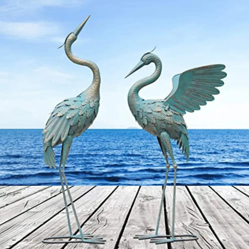 33-37 Inch Metal Crane Garden Statue Decor Bird Garden Sculpture Statues Outdoor Decoration for Yard Patio Lawn Backyard Pool S