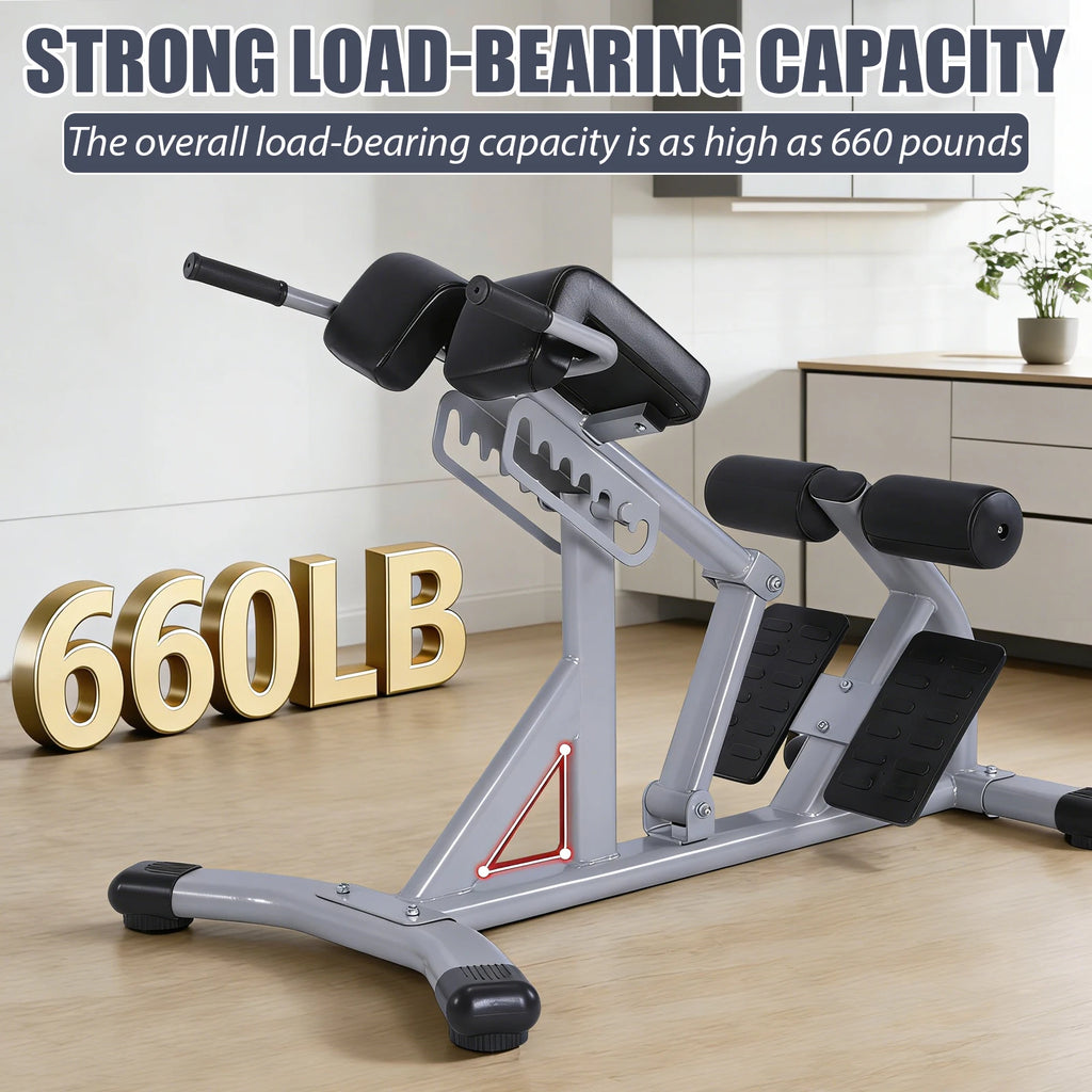 Back Extension Bench Machine Adjustable Hyperextension Bench 660 Lbs Weight Capacity for Athletes Core Work & Home Gym Workouts