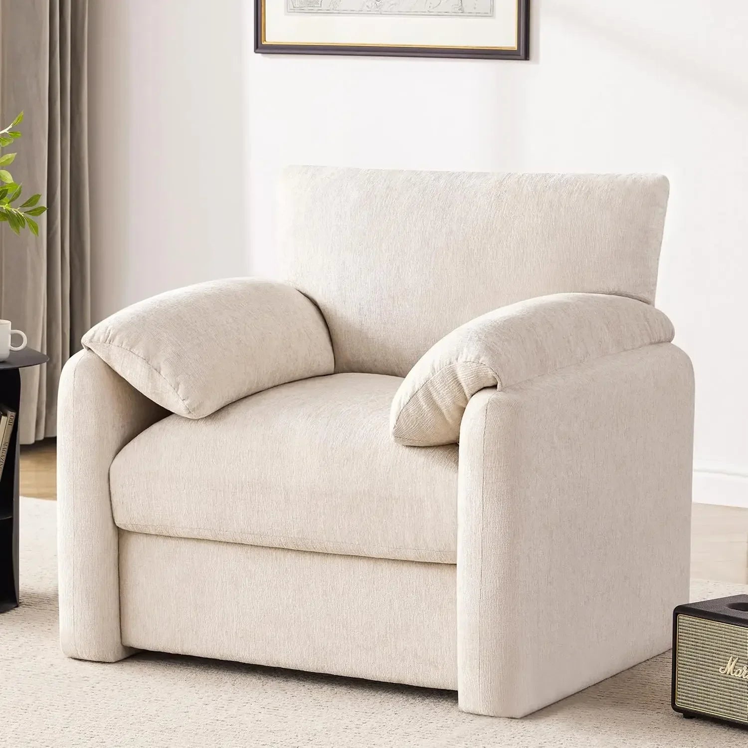 Chenille Oversized Armchair, 38.6" Wide Accent Chairs for Living Room & Bedroom Modern Lounge Chair, Upholstered Mid-Century Rea