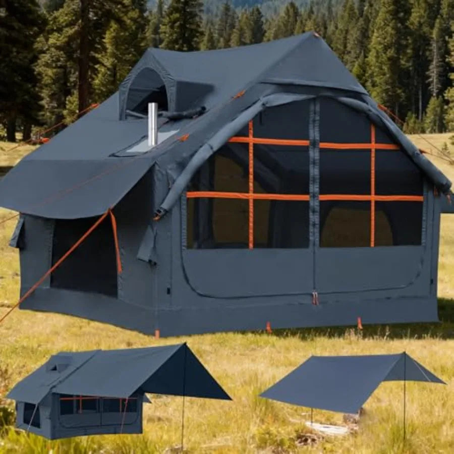 Inflatable Tents for Camping - Easy Blow Up Glamping Tent with Hand Pump Waterproof PVC Air Inflatable Tent House for Family We