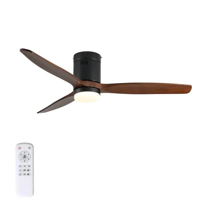 52" Ceiling Fan with Light, 3 Dark Walnut Wood Blades, Remote Control, 6-Speed Reversible DC Motor for Bedroom, Dining Room,
