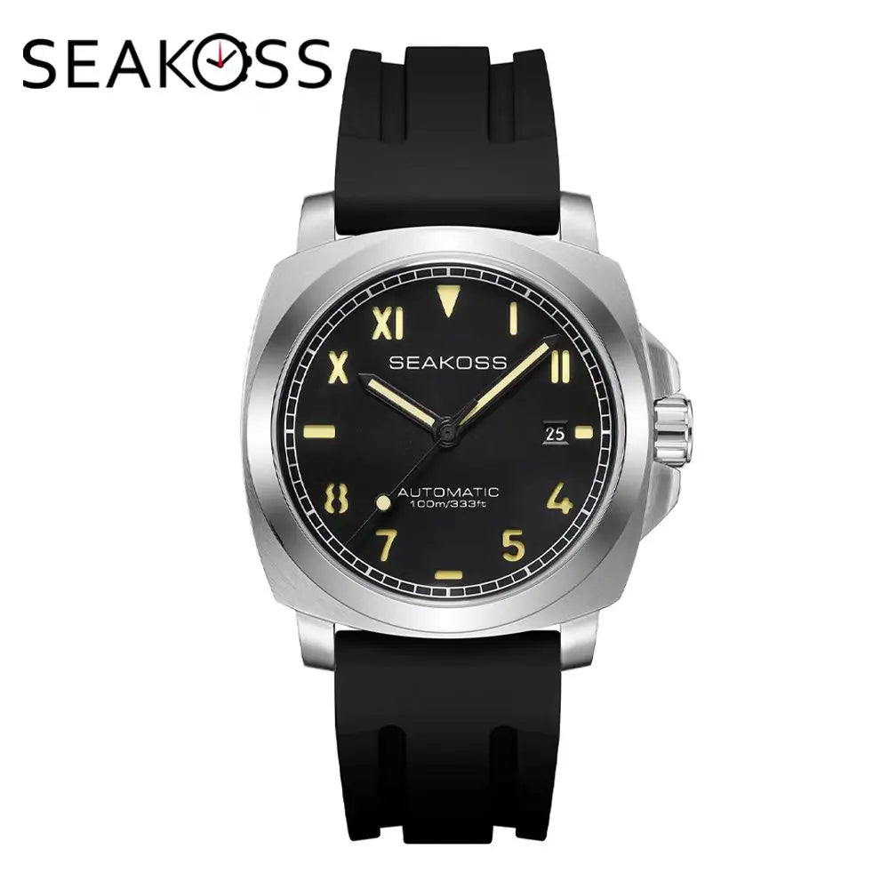 SEAKOSS 10ATM Men's Diving Watch Seagull ST1612 Movement Automatic  Watches for Men Luminous Calendar Sapphire Stainless Steel