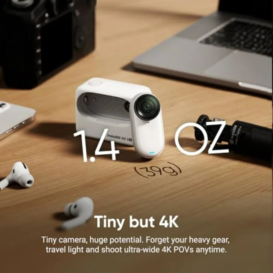 GO 3S 64GB White 4K Tiny Portable Vlogging Camera Hands-Free POVs for Outdoor Adventures Mount Anywhere 140 Min Battery Life 10