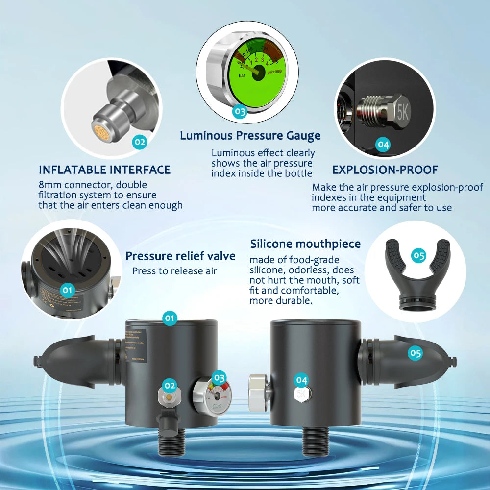 HOUVAN 0.5L Mini Scuba Tank with 5-10 Minutes,Portable Oxygen Tank for Snorkeling Diving With Hand Pump Divig Gear travel