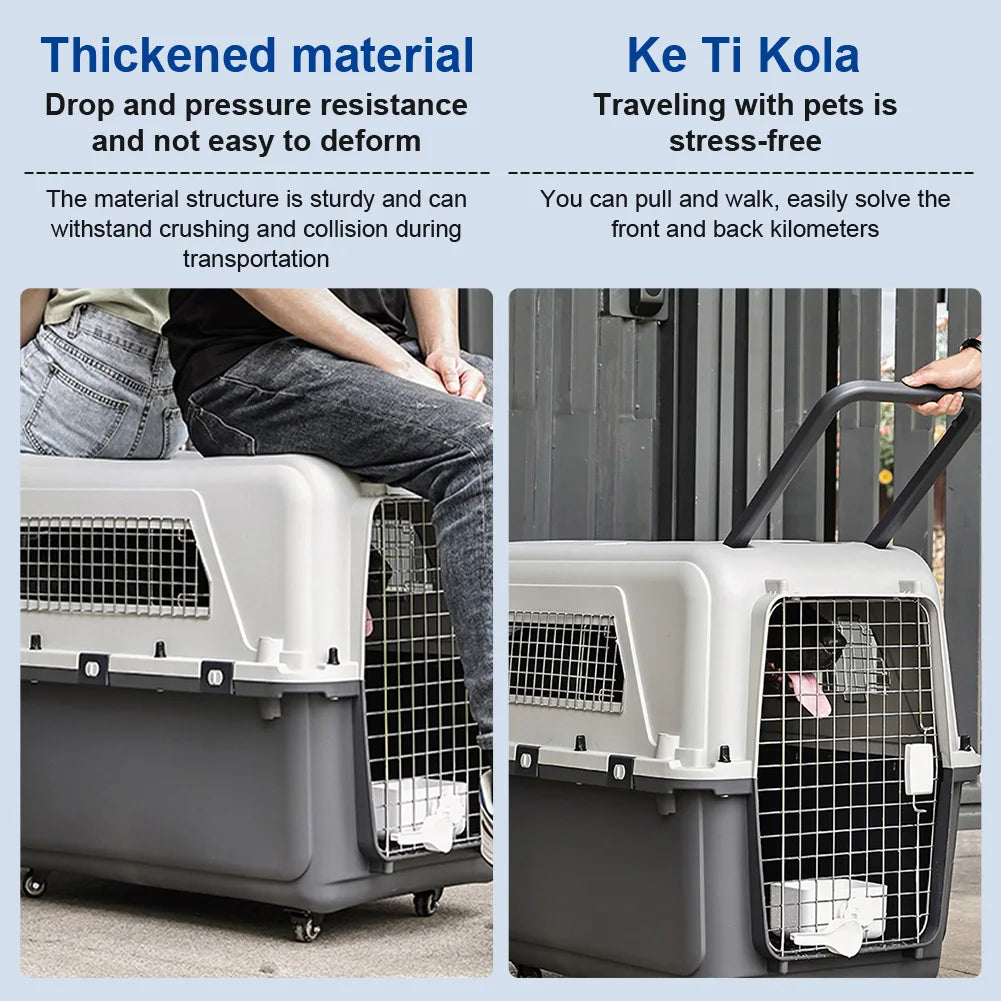 Cats & Rabbit Animal Carrier Travel Cage Box Length 33in/Width 21.6in/Height 25.2in with Handle & Metal Door Pet Carrier & Crate