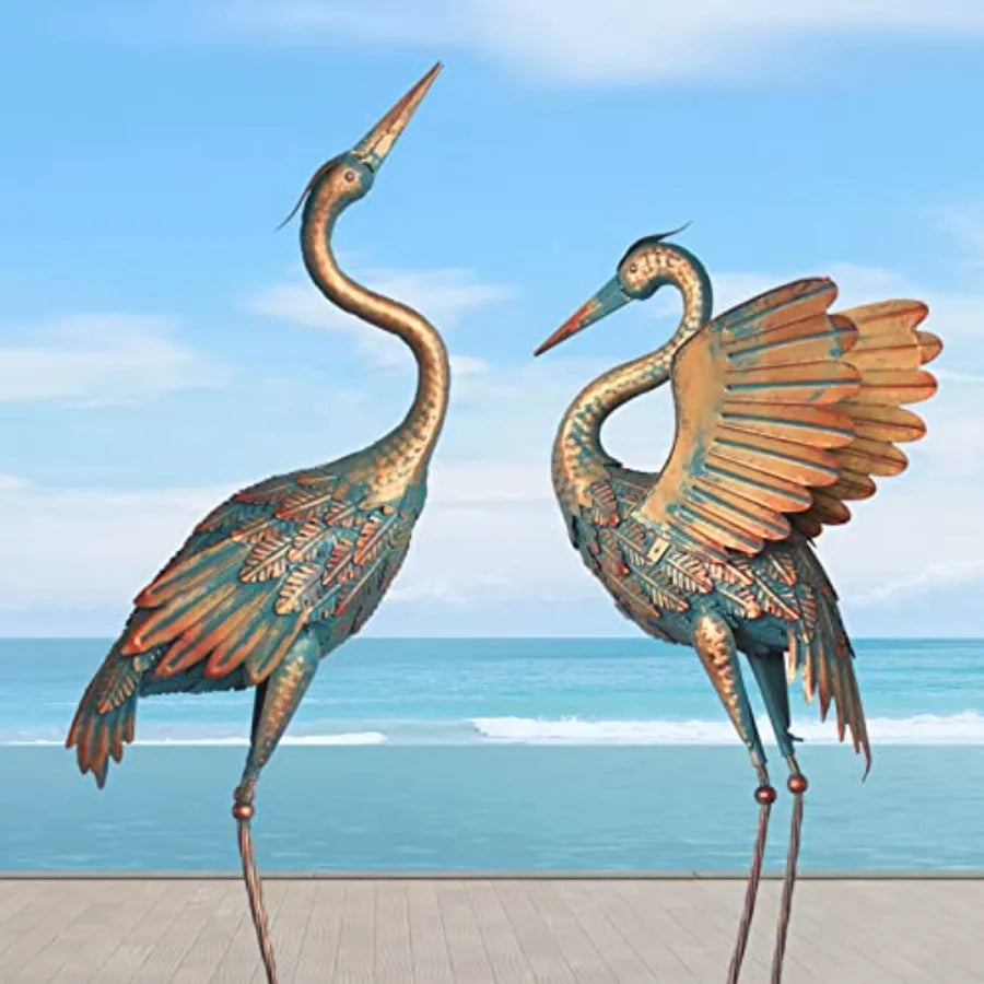 33-37 Inch Metal Crane Garden Statue Decor Bird Heron Garden Sculpture Statues Outdoor Decoration for Yard Pond Lawn Backyard P