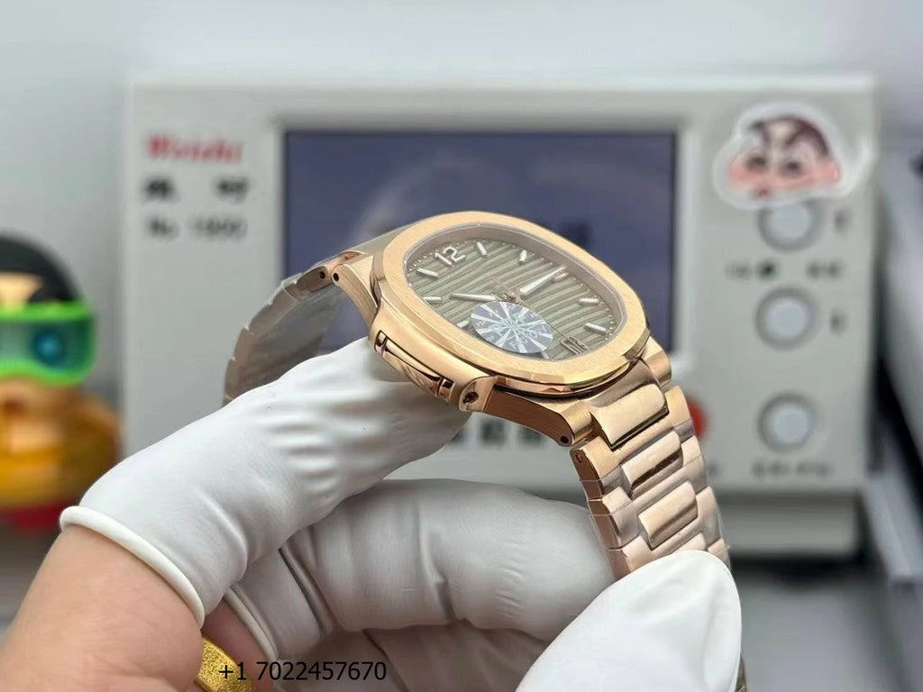 Elegant 35mm Ladies' Luxurious Rose Gold Green Dial 7118 Banquet Business Date Display Automatic Mechanical Watch