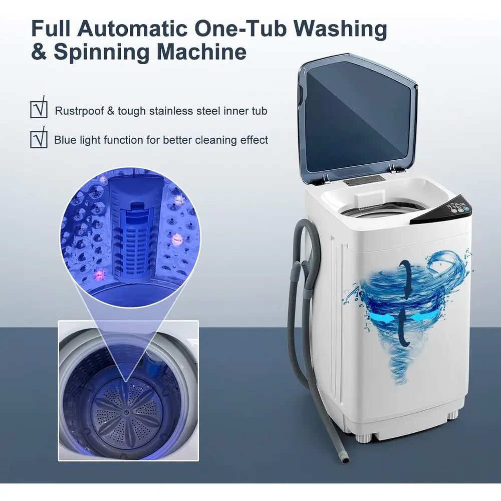 Compact 7.7lbs Portable Laundry Washer and Spin Dryer Combo with 6 Programs, Built-in Light, Ideal for Camping, RVs, Dorms, Blue