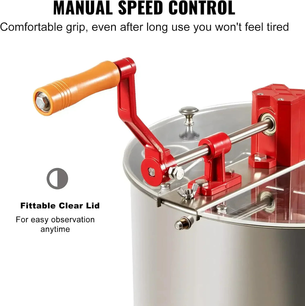 [XMSJ]Honey Extractor, 2/4 Frame Stainless Steel Manual Beekeeping Extraction, Honeycomb Drum Spinner with Transparent Lid