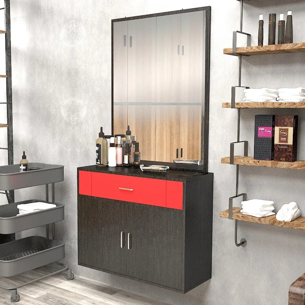 Barber Station Wall Mount Salon Hair Styling Beauty Spa Equipment w/Mirror