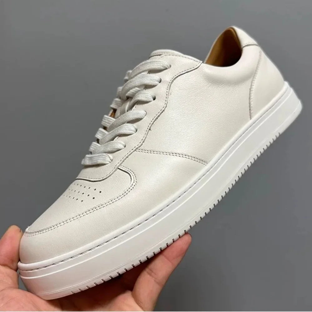 Men's Trendy Sneakers: Comfortable White Genuine Cowhide High-Top & Low-Top Casual Shoes