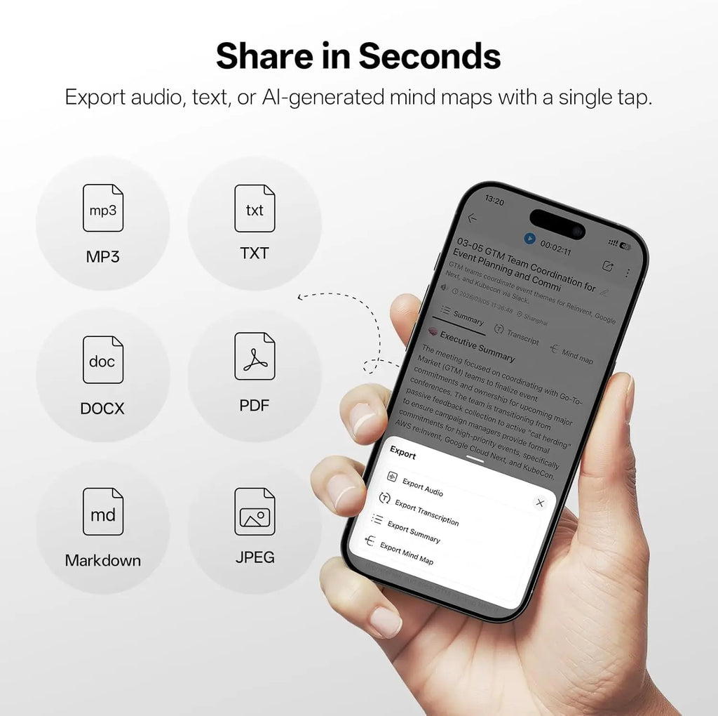 Open Ear AI Voice Recorder Earbuds with Instant Recording, Transcription & Summary for Meetings, Driving, Sports
