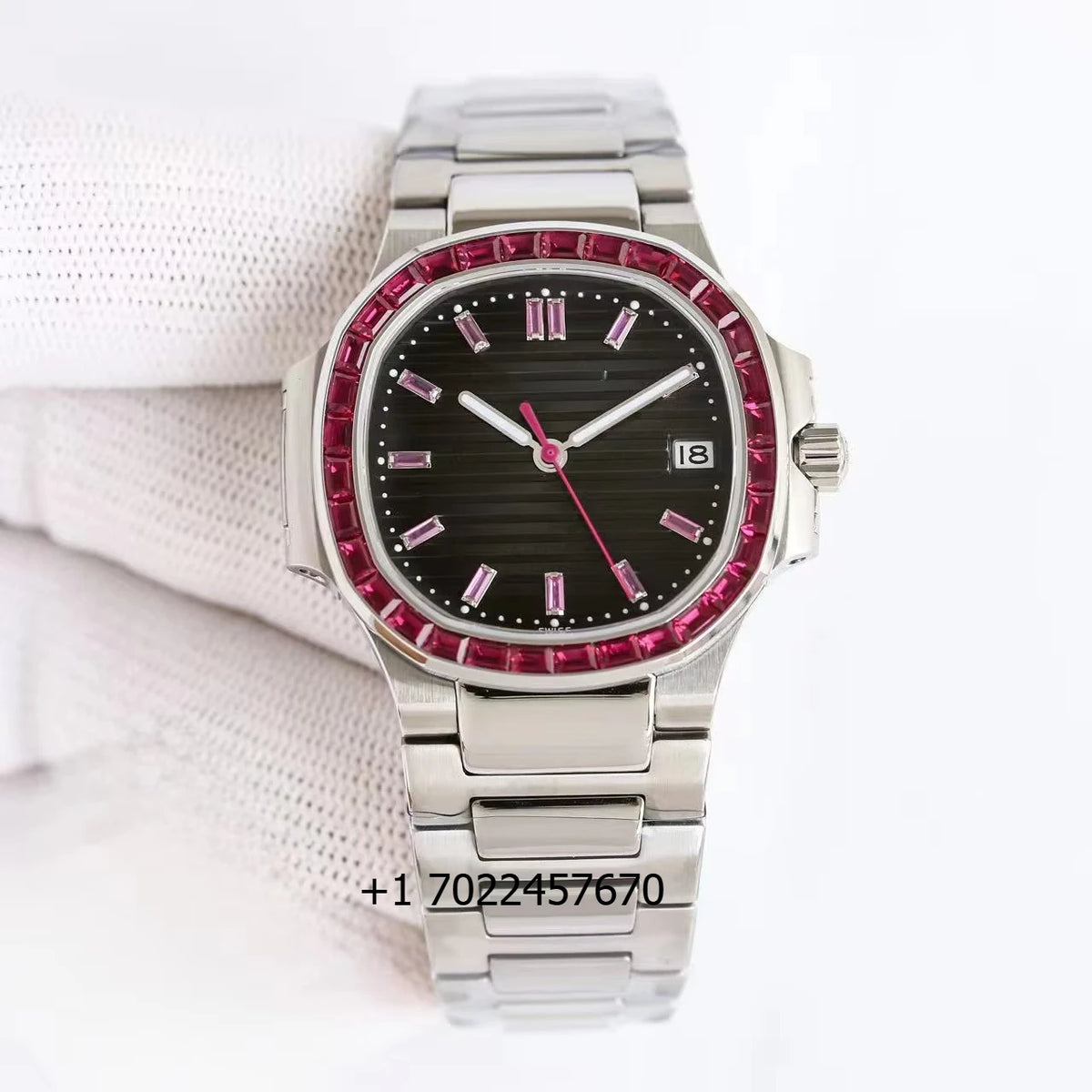 Custom Luxury Sport Diver High Quality Stainless Steel Ruby Drill Ring Automatic Mechanical Watch Luminous Calendar Chronograph