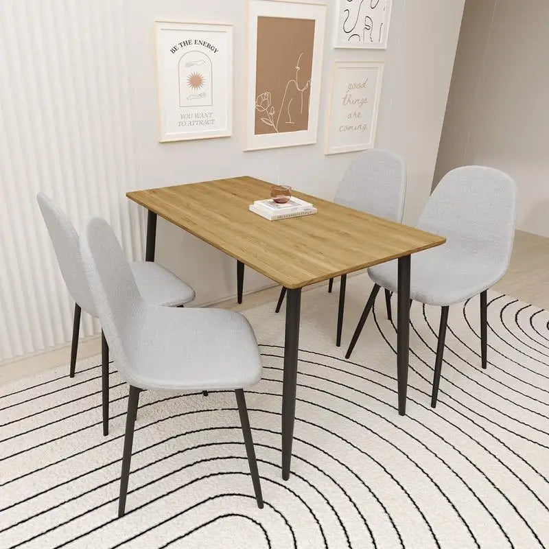 Modern Minimalist Wood Grain Dining Table and Chair Set, 4-Piece Kitchen Table Set, Sturdy & Durable Design, Easy Assembly,