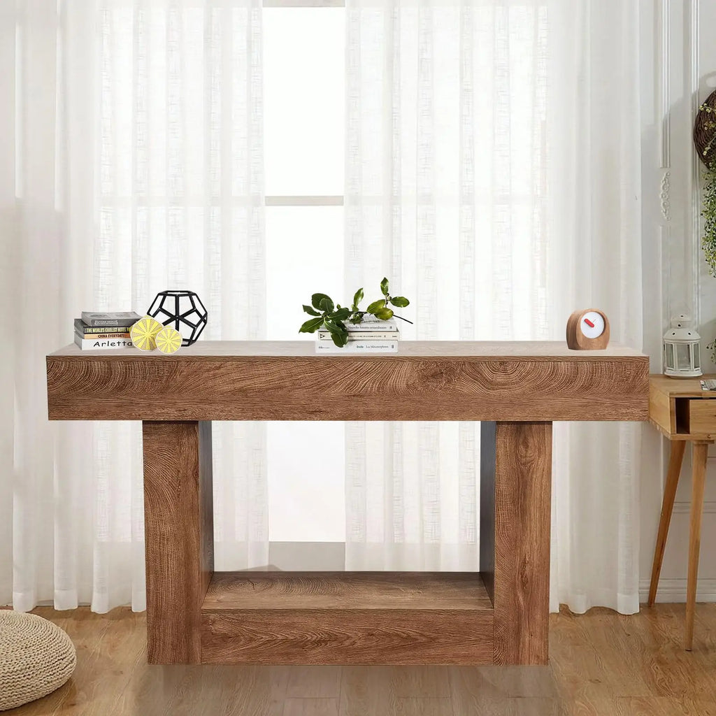 63-Inch Long Farmhouse Style Console Sofa Table, Rustic Wood Entryway Table Behind Couch For Hallway, Living Room & Foyer