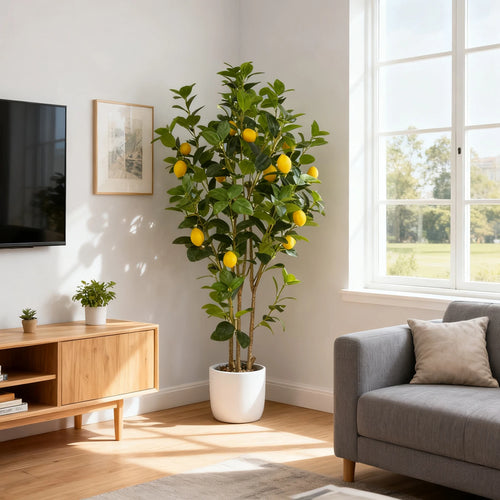 2-Pack 4FT Artificial Lemon Tree That Look Real, Faux Lemons Citrus Plants with Yellow Fake Lemons Fruits, Trees for Home Office