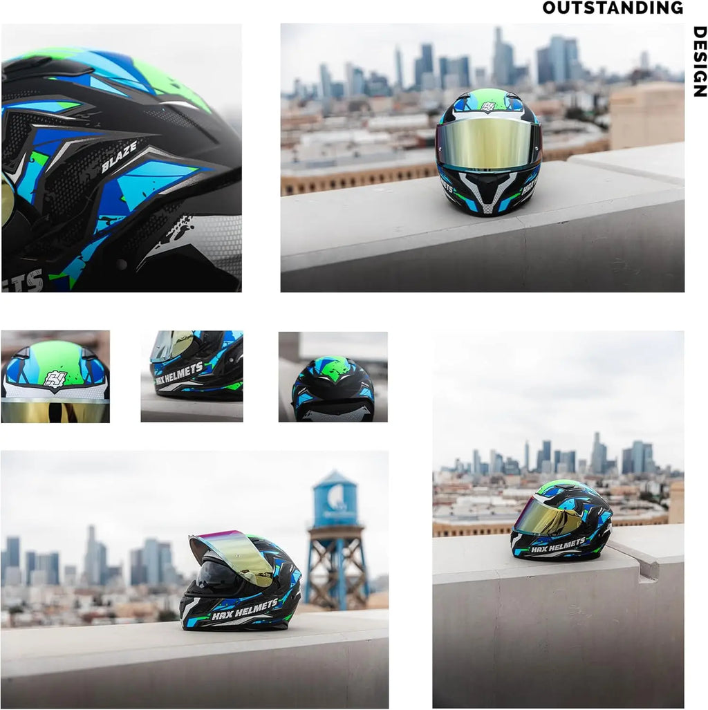 Obsidian Full Face Dual Visor Adult Motorcycle Helmet for Motorbike Street Bike with Pinlock Ready DOT Approved (Blaze Blue XL)