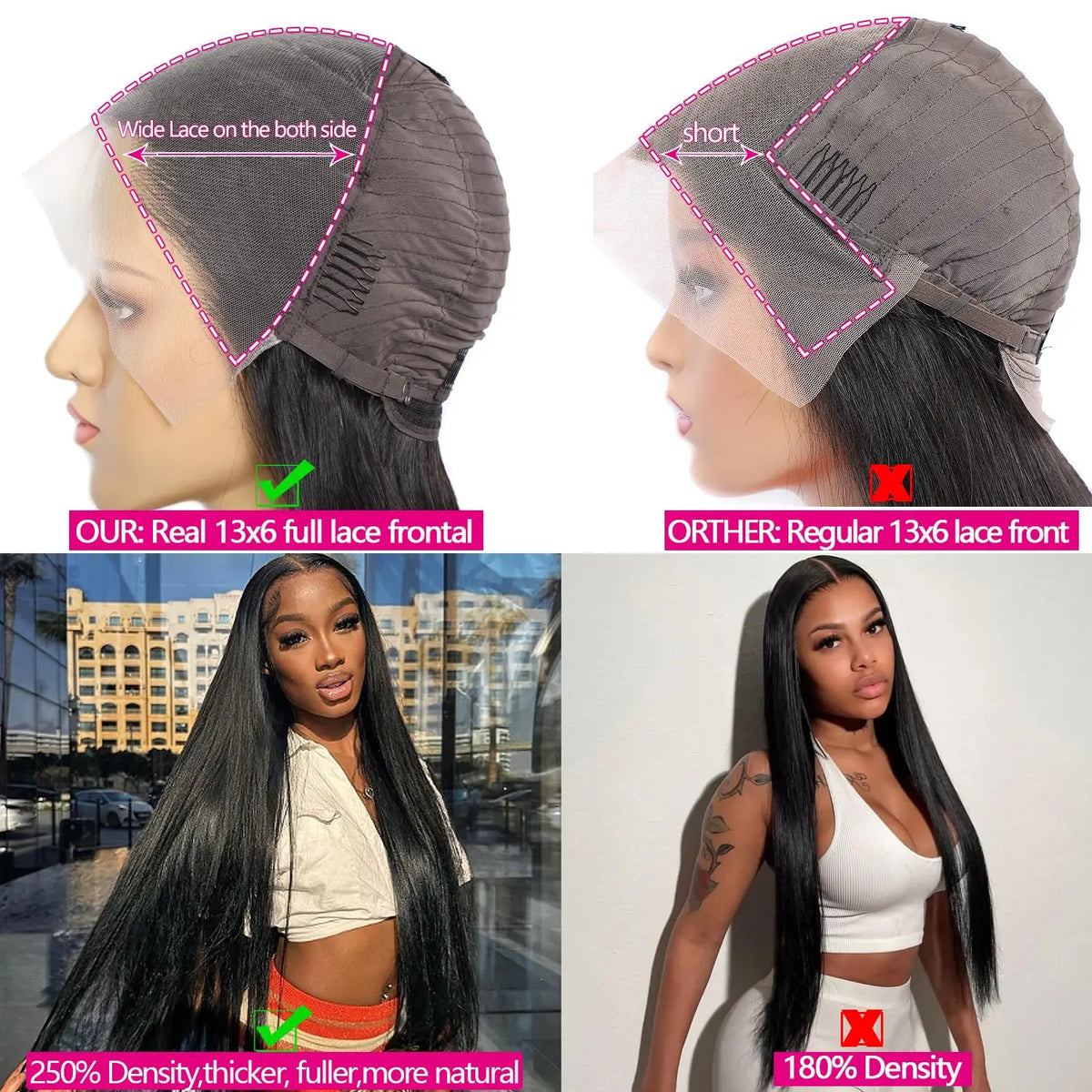 Lemoda 250% Density 13x6 Full Lace Frontal Wigs Straight Human Hair HD Transparent Lace Wigs Pre Plucked Brazilian Virgin 12A