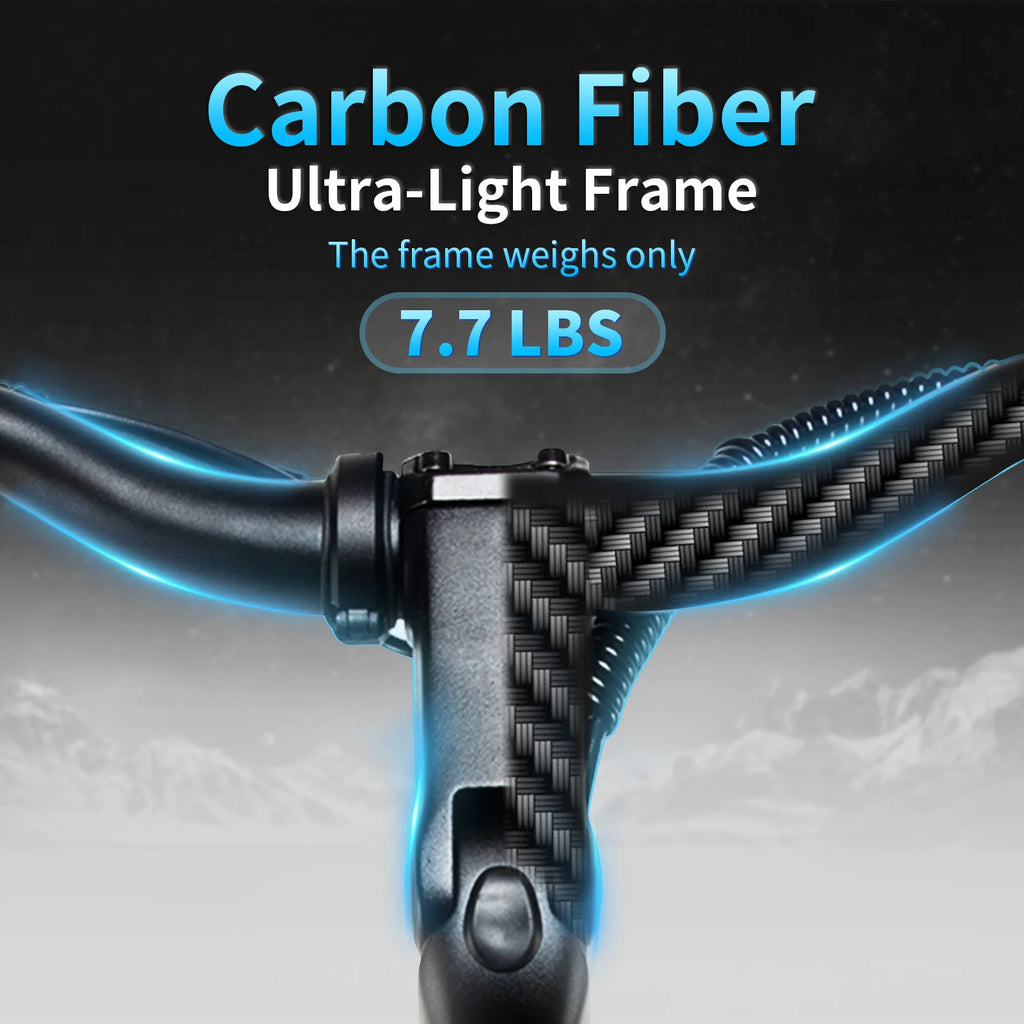 Carbon Fiber Electric Bike, 960WH Dual Battery 120Miles Ebike, Peak 1000W Motor 25MPH, 26'' Big Tires, 7-Speed, Hydraulic Brakes