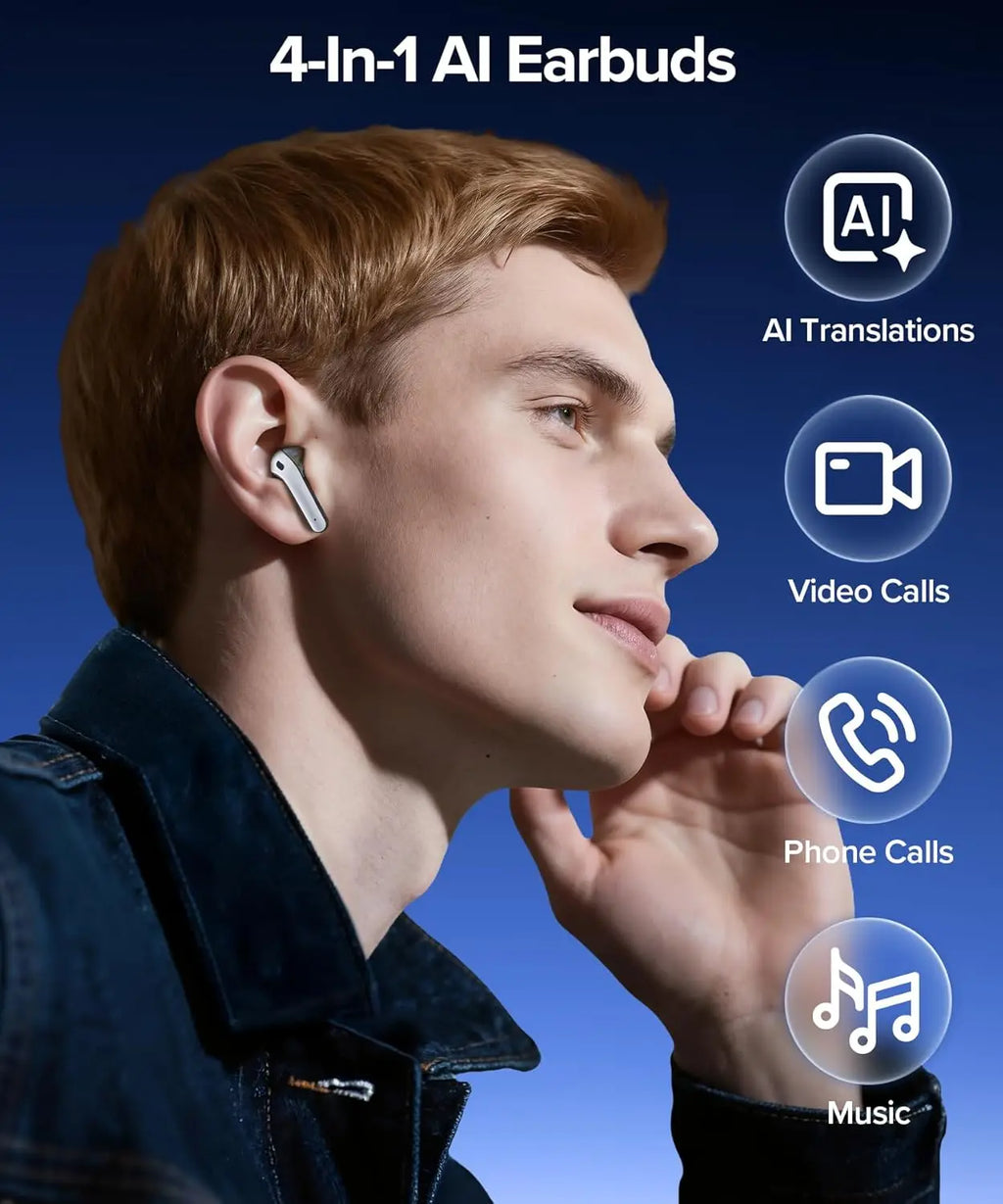 AI Translation Earbuds Real-Time 164 Languages Translator Wireless Bluetooth Headphones for Travel Meetings Learning Black