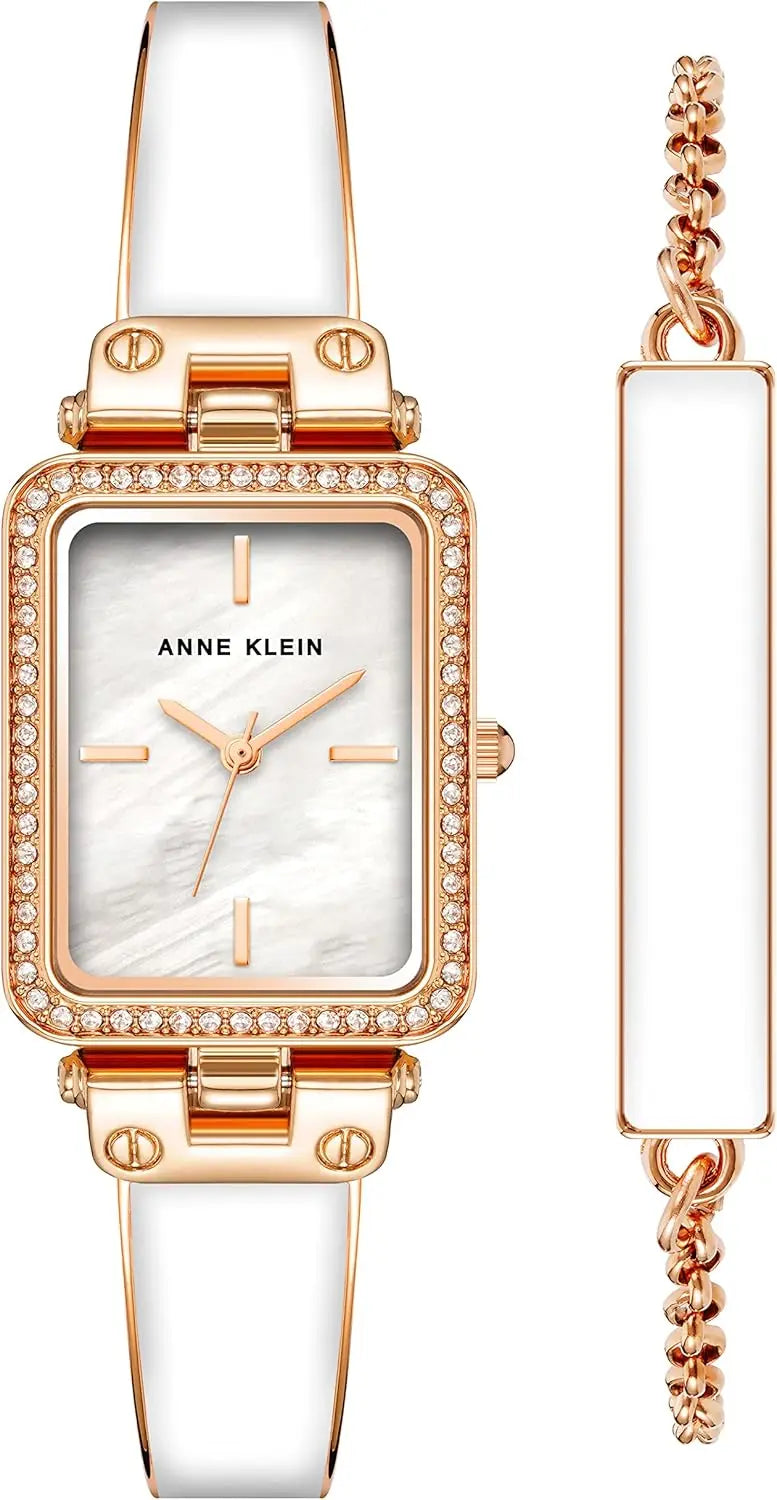 Elegant Crystal Accented Bangle Watch and Bracelet Set for Women, Premium Quality