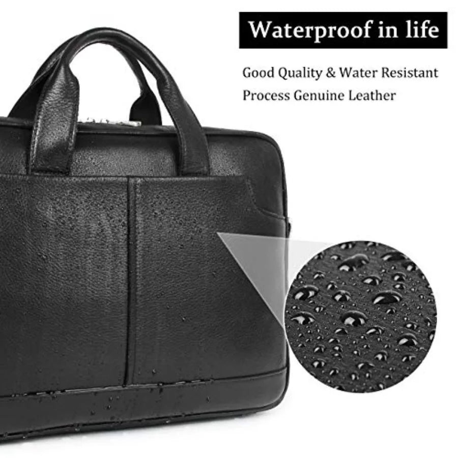 Augus Leather Laptop Briefcase for Men Waterproof Travel Messenger Duffle Bags 15.6 Inch Laptop Bag Brown Premium Leather Durab