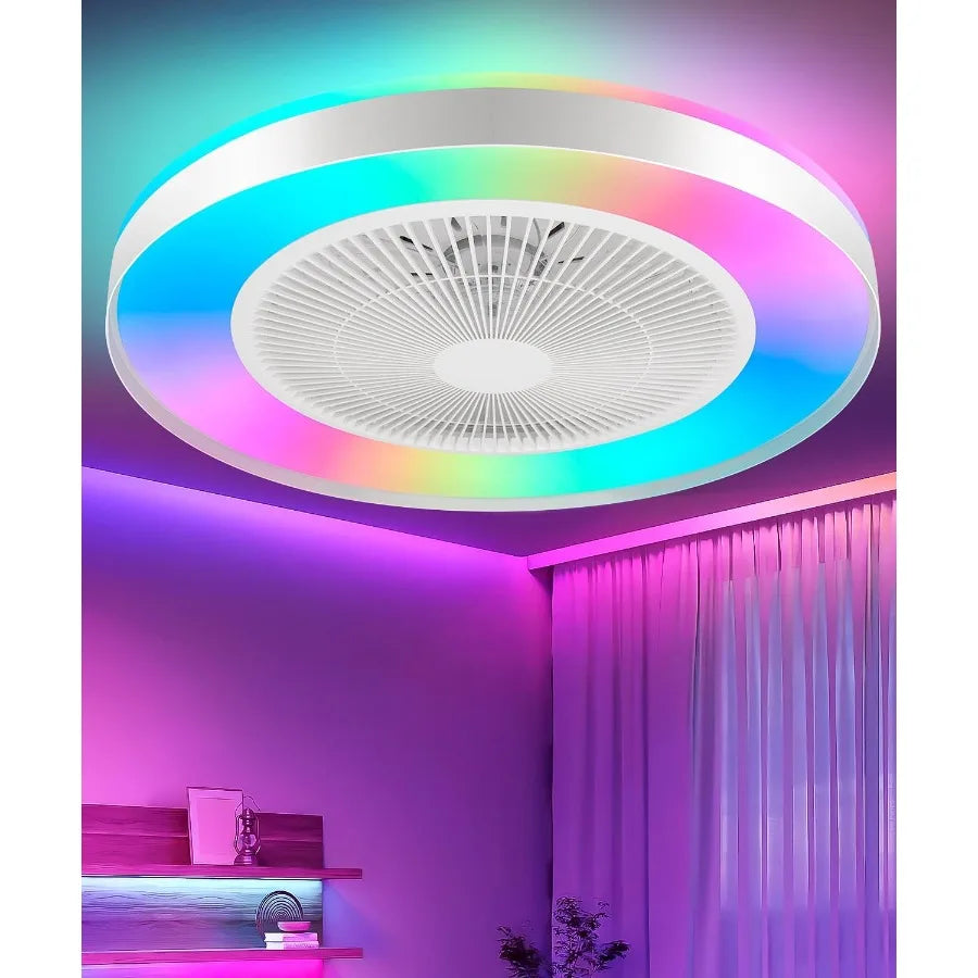 2in1 Low Profile Ceiling Fan with Light 20 Caged Safety Design for RGB Color Smart APP Remote Control Quiet Flush Mount DC Moto